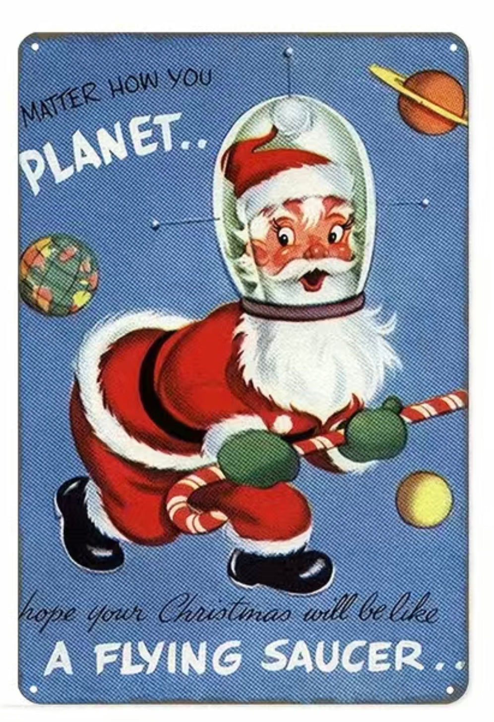 Flying Saucer Santa - Tin Sign