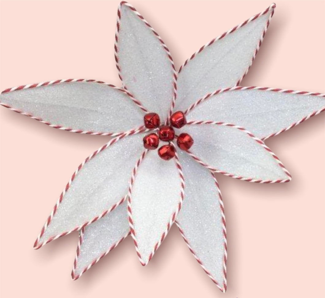 Red White Trim Glitter Poinsettia